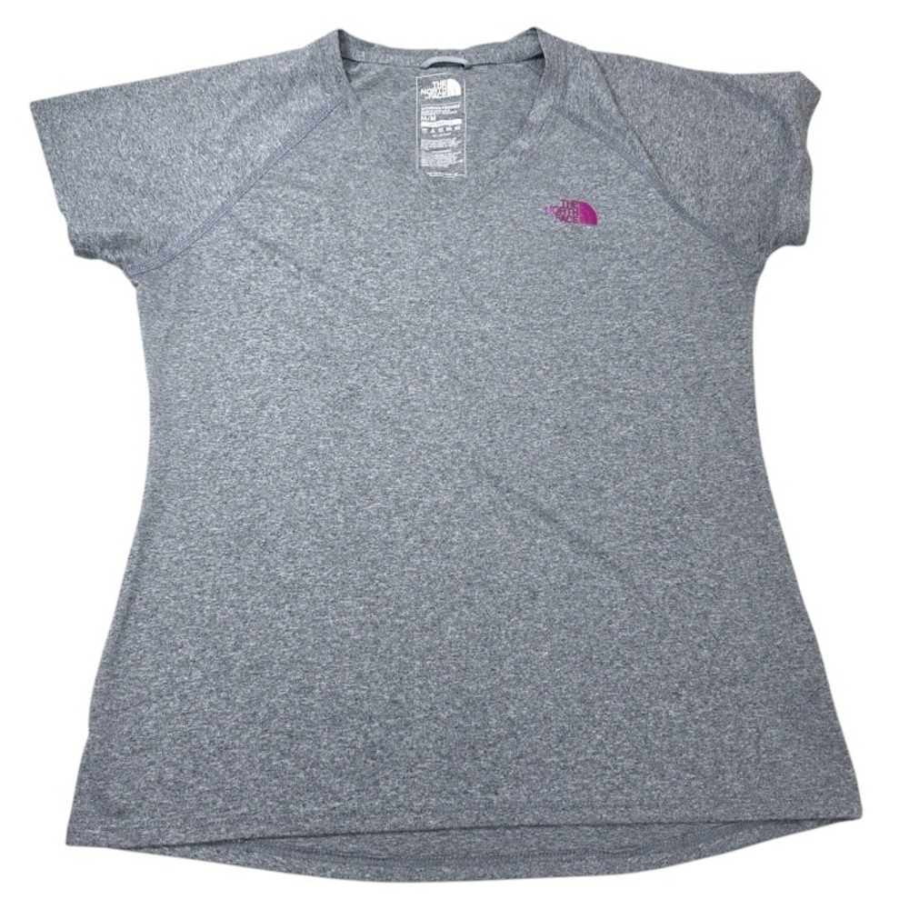 The North Face Active T-Shirt Athletic Top Heathered‎ Gray Pink Logo Medium